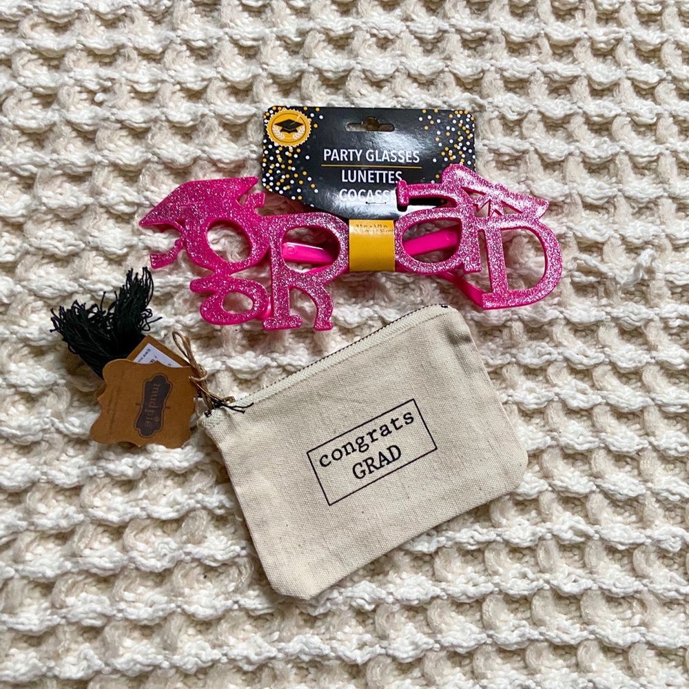 3/$20 Graduation Gift// Canvas Congrats Grad Purse & Big Pink Grad Glasses